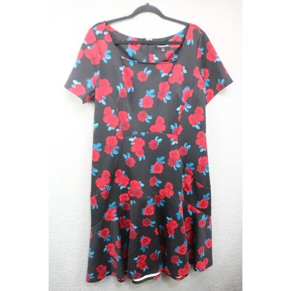 Lane Bryant Black w/Roses Fit and Flare Midi Dress-Size 14-Whimsigoth - Picture 1 of 8